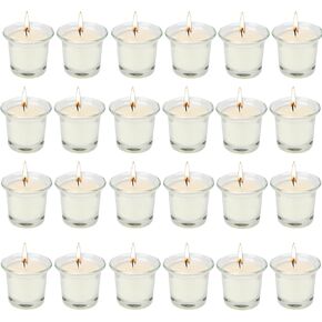 SOFT BREEZE 24 حزمة من الشموع النذرية غير المعطرة في الزجاج، شموع Tealight الزجاجية البيضاء، شموع نذرية كبيرة، مملوءة بالزجاج الشفاف، هدايا مثالية للراغبين، والمنتجعات الصحية، وحفلات الزفاف، وأعياد الميلاد، والعطلات، والحفلات