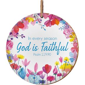 Christian Hanging Ornament, God is Faithful - Useful as Christian Wall Decor or a Coaster, with Bible Verse Psalm 119:90. Christian Gifts for Women, by Just Cards Direct