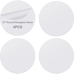 certbuy 4 قطع 1/4 "ورقة شبكي مستديرة 12 بوصة قطرها واضح الاكريليك دائرة مستديرة كعكة القرص خلفية الاكريليك مستديرة للزجاج DIY مشروع إطار الصورة اللوحات الفنية الحرفية in Kuwait