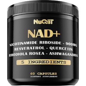 NAD+ Supplement with Nicotinamide Riboside 900mg, Resveratrol, Quercetin, Turmeric, Rhodiola Rosea - Cellular Energy & Repair, Vitality, Healthy Aging - 60 Count