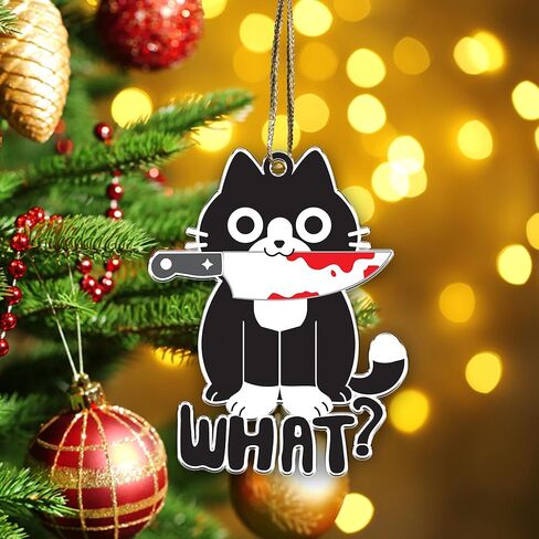 حلية قطة توكسيدو - عيد الميلاد على شكل قطة باللونين الأسود والأبيض - زينة عيد الميلاد ذات لونين - زخرفة معلقة على شكل شجرة عيد الميلاد في سهرة (توكسيدو كات ماذا) in Kuwait