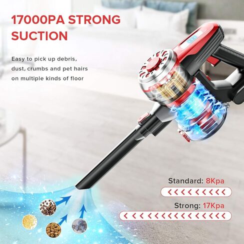 مكنسة كهربائية لاسلكية OKP X100 بقوة 17 كيلو باسكال 4 في 1 خفيفة الوزن محمولة باليد لأرضيات الخشب الصلب من شعر الحيوانات الأليفة. in Kuwait