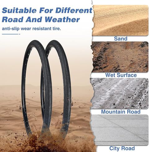 Road Bike Tire 1/2 Pack 700 * 32C Bike Folding Replacement Tire for Bicycle, Wear-Resistant，1/2 Pack，Folding Bead，Black/Brown Wall，1/2 Tires 1/2 Tube 1/2 levers in Kuwait