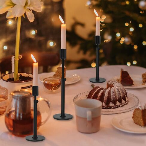Adjustable Black Candlestick Holder for Taper Candles Elegant and Versatile Candle Holder for Pillar Candles Perfect for Christmas, Halloween, Party Decor (Black, 2) in Saudi Arabia