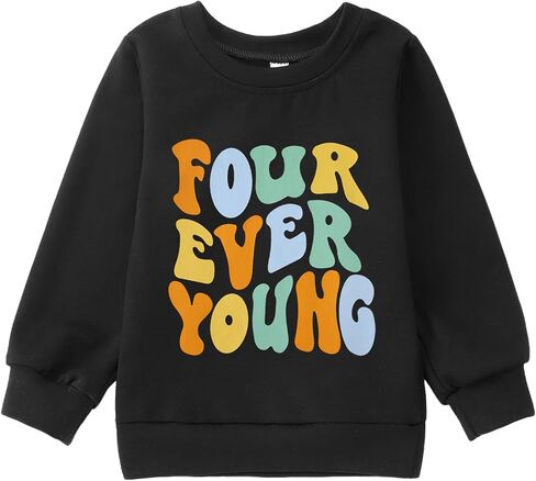4th Birthday Outfit Boy Girl Four Ever Young Birthday Sweatshirt 4 Years Old Kids Fourth Four Bday Party Shirt Tops in Saudi Arabia