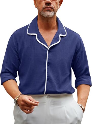 Runcati Mens Button Down Long Sleeve Shirts Cotton Linen Casual Shirt Summer Beach Shirts in Saudi Arabia