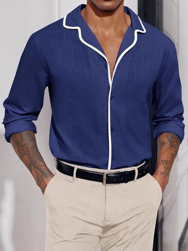 Runcati Mens Button Down Long Sleeve Shirts Cotton Linen Casual Shirt Summer Beach Shirts in Saudi Arabia