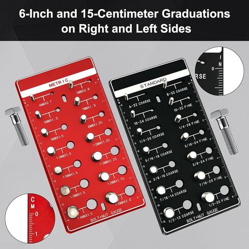 Thread Checker Metric, Nut and Bolt Thread Checker, Bolt Size and Thread Gauge with 14 Metric, Solid Synthetic Metal Bolt and Nut Identifier Gauge, Screw Thread Gauge for Gifts in Saudi Arabia