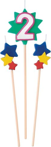 Number Two Birthday Pick Candles - 7" | Assorted Color | Pack of 3 in Saudi Arabia