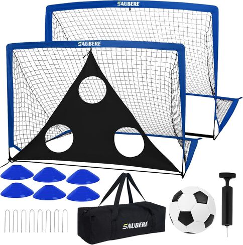 6x4 ft Kids Soccer Goals for Backyard Set of 2, Portable Pop Up Soccer Net for Backyard for Kids Toddler Youth, Soccer Training Equipment, Soccer Goal Target, Ball and Cones, Outdoor Soccer Games in Saudi Arabia