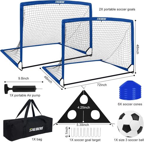 6x4 ft Kids Soccer Goals for Backyard Set of 2, Portable Pop Up Soccer Net for Backyard for Kids Toddler Youth, Soccer Training Equipment, Soccer Goal Target, Ball and Cones, Outdoor Soccer Games in Saudi Arabia