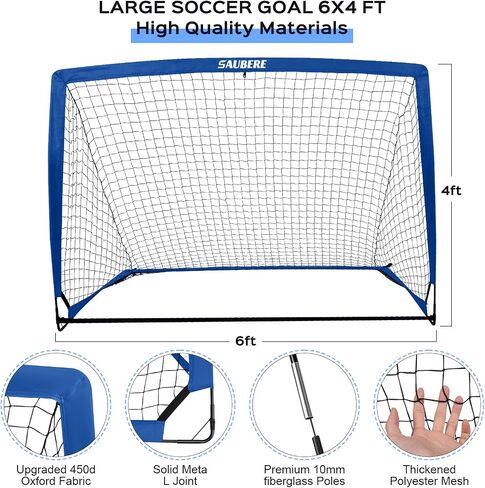 6x4 ft Kids Soccer Goals for Backyard Set of 2, Portable Pop Up Soccer Net for Backyard for Kids Toddler Youth, Soccer Training Equipment, Soccer Goal Target, Ball and Cones, Outdoor Soccer Games in Saudi Arabia