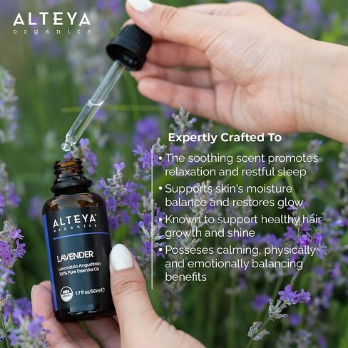 Alteya Organics Lavender Oil USDA Certified Organic Essential Oil, 3.4 Fl Oz/100 mL Steam-Distilled Lavandula Angustifolia Aromatherapy Oil in Saudi Arabia