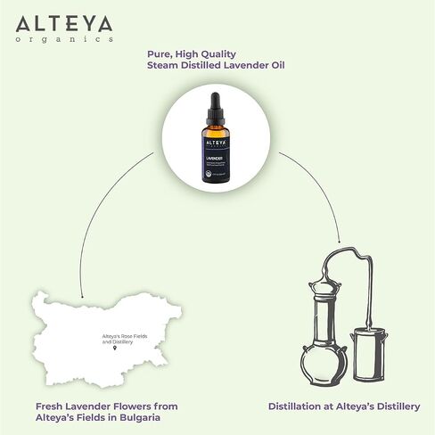 Alteya Organics Lavender Oil USDA Certified Organic Essential Oil, 3.4 Fl Oz/100 mL Steam-Distilled Lavandula Angustifolia Aromatherapy Oil in Saudi Arabia