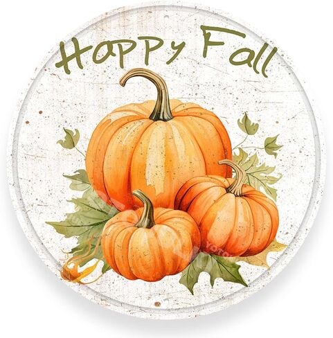 ريفي معدن القصدير علامة سقوط سعيد القرع علامة مستديرة ريفي الرجعية ديكور المطبخ هالوين عيد الشكر عيد الميلاد تين تسجيل جدار الباب شماعات ديكور علامة 12.00 "× 12.00" in Kuwait