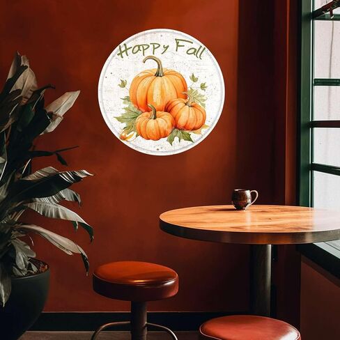 ريفي معدن القصدير علامة سقوط سعيد القرع علامة مستديرة ريفي الرجعية ديكور المطبخ هالوين عيد الشكر عيد الميلاد تين تسجيل جدار الباب شماعات ديكور علامة 12.00 "× 12.00" in Kuwait