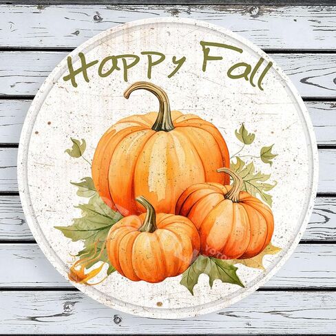 ريفي معدن القصدير علامة سقوط سعيد القرع علامة مستديرة ريفي الرجعية ديكور المطبخ هالوين عيد الشكر عيد الميلاد تين تسجيل جدار الباب شماعات ديكور علامة 12.00 "× 12.00" in Kuwait