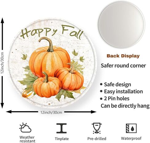 ريفي معدن القصدير علامة سقوط سعيد القرع علامة مستديرة ريفي الرجعية ديكور المطبخ هالوين عيد الشكر عيد الميلاد تين تسجيل جدار الباب شماعات ديكور علامة 12.00 "× 12.00" in Kuwait