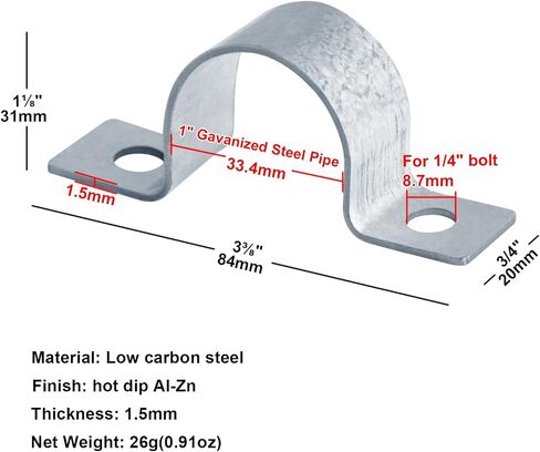 30 Pcs 2-Hole Rigid Pipe Strap Clamp Hanger for 1" Trade Size Galvanized Steel Pipe, Thickness 1.5mm in Saudi Arabia