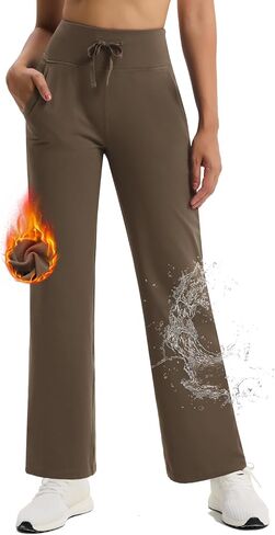 Women's Fleece Lined Wide Leg Sweatpants Water Resistant Thermal Winter Yoga Hiking Loose Bootcut Pants w Pockets in Saudi Arabia