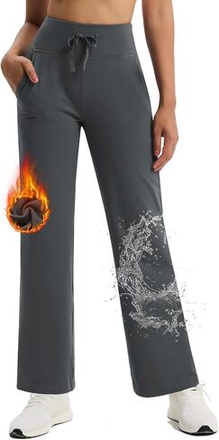Women's Fleece Lined Wide Leg Sweatpants Water Resistant Thermal Winter Yoga Hiking Loose Bootcut Pants w Pockets in Saudi Arabia