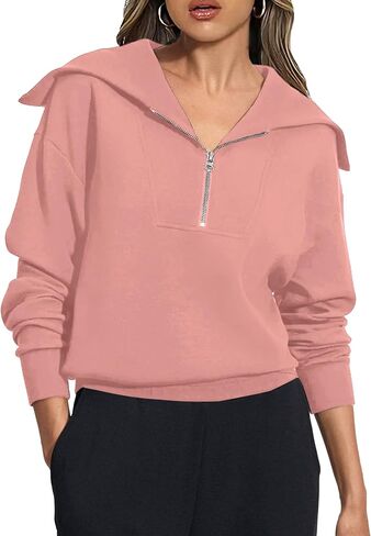 Womens Sweatshirts Half Zip Cropped Pullover Long Sleeve Quarter Zipper Hoodies Trendy Fall Outfits Clothes in Saudi Arabia