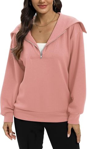 Womens Sweatshirts Half Zip Cropped Pullover Long Sleeve Quarter Zipper Hoodies Trendy Fall Outfits Clothes in Saudi Arabia