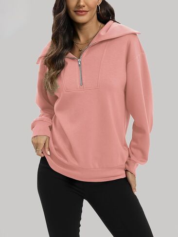 Womens Sweatshirts Half Zip Cropped Pullover Long Sleeve Quarter Zipper Hoodies Trendy Fall Outfits Clothes in Saudi Arabia