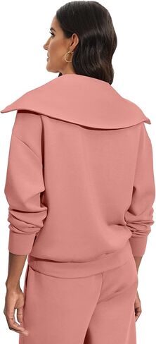 Womens Sweatshirts Half Zip Cropped Pullover Long Sleeve Quarter Zipper Hoodies Trendy Fall Outfits Clothes in Saudi Arabia