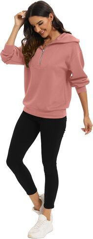 Womens Sweatshirts Half Zip Cropped Pullover Long Sleeve Quarter Zipper Hoodies Trendy Fall Outfits Clothes in Saudi Arabia