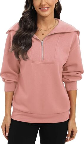Womens Sweatshirts Half Zip Cropped Pullover Long Sleeve Quarter Zipper Hoodies Trendy Fall Outfits Clothes in Saudi Arabia