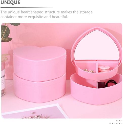 Heart Shape Double Layer Jewelry Box with Mirror Travel Jewelry Organizer Box Plastic Jewelry Trinket Box Small Jewelry Boxes Necklace Earrings Ring Storage Case for Girl in Saudi Arabia