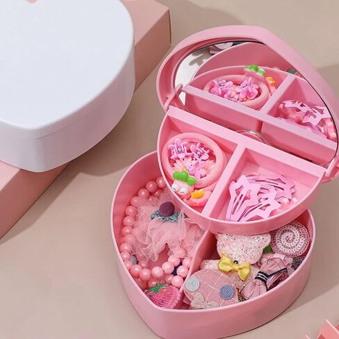 Heart Shape Double Layer Jewelry Box with Mirror Travel Jewelry Organizer Box Plastic Jewelry Trinket Box Small Jewelry Boxes Necklace Earrings Ring Storage Case for Girl in Saudi Arabia
