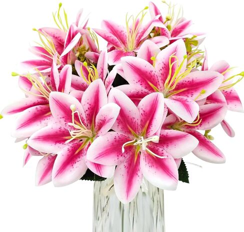4 Bundles Artificial Tiger Lily Silk Flowers Faux Fake Lilies Plants for Wedding Bouquet Home Party Indoor Table Hotel Office Vases Floral Arrangements Outdoor Garden Decor (White) in Saudi Arabia