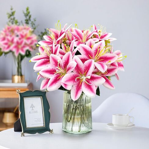4 Bundles Artificial Tiger Lily Silk Flowers Faux Fake Lilies Plants for Wedding Bouquet Home Party Indoor Table Hotel Office Vases Floral Arrangements Outdoor Garden Decor (White) in Saudi Arabia