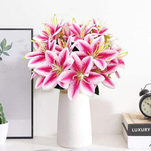 4 Bundles Artificial Tiger Lily Silk Flowers Faux Fake Lilies Plants for Wedding Bouquet Home Party Indoor Table Hotel Office Vases Floral Arrangements Outdoor Garden Decor (White) in Saudi Arabia