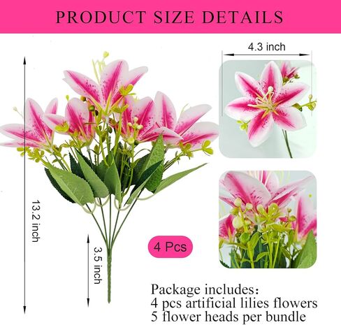 4 Bundles Artificial Tiger Lily Silk Flowers Faux Fake Lilies Plants for Wedding Bouquet Home Party Indoor Table Hotel Office Vases Floral Arrangements Outdoor Garden Decor (White) in Saudi Arabia