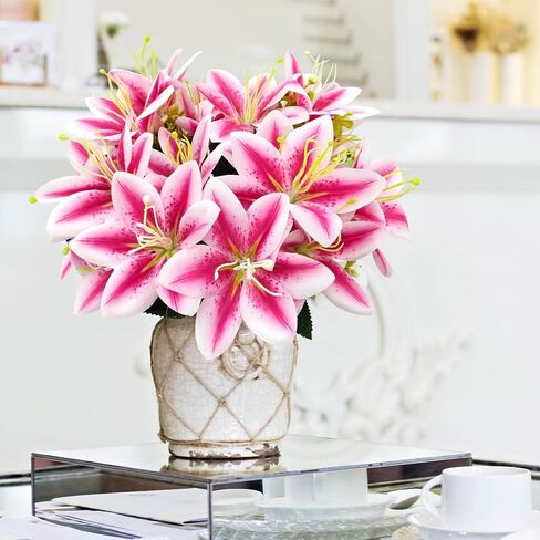 4 Bundles Artificial Tiger Lily Silk Flowers Faux Fake Lilies Plants for Wedding Bouquet Home Party Indoor Table Hotel Office Vases Floral Arrangements Outdoor Garden Decor (White) in Saudi Arabia