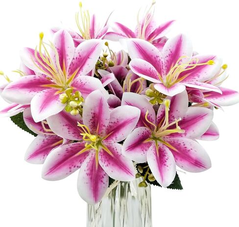 4 Bundles Artificial Tiger Lily Silk Flowers Faux Fake Lilies Plants for Wedding Bouquet Home Party Indoor Table Hotel Office Vases Floral Arrangements Outdoor Garden Decor (White) in Saudi Arabia