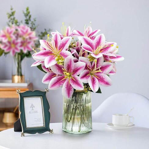 4 Bundles Artificial Tiger Lily Silk Flowers Faux Fake Lilies Plants for Wedding Bouquet Home Party Indoor Table Hotel Office Vases Floral Arrangements Outdoor Garden Decor (White) in Saudi Arabia