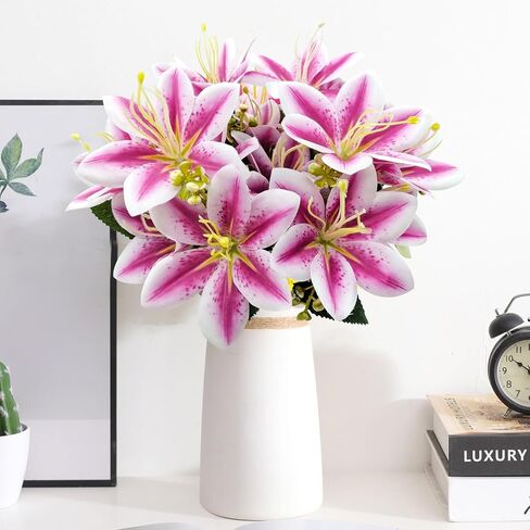4 Bundles Artificial Tiger Lily Silk Flowers Faux Fake Lilies Plants for Wedding Bouquet Home Party Indoor Table Hotel Office Vases Floral Arrangements Outdoor Garden Decor (White) in Saudi Arabia