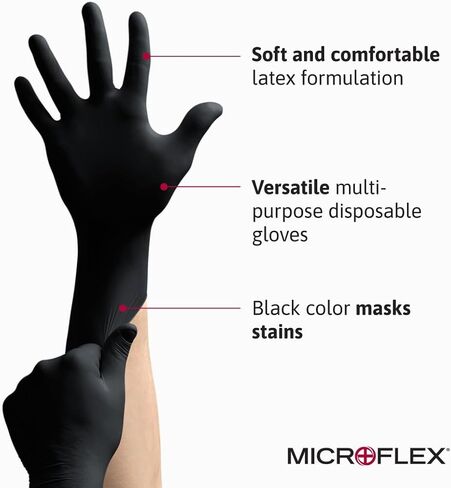 Ansell Microflex Black Dragon BD-100L 6mil Disposable Latex Gloves w/Full Texture for Food Processing, Automotive - Large, Black (Box of 100) in Saudi Arabia