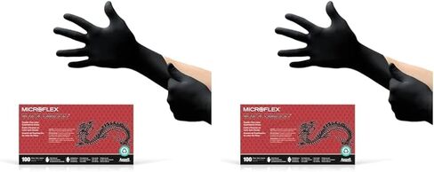 Ansell Microflex Black Dragon BD-100L 6mil قفازات لاتكس للاستعمال مرة واحدة مع نسيج كامل لتجهيز الطعام، السيارات - كبير، أسود (صندوق من 100) in Kuwait