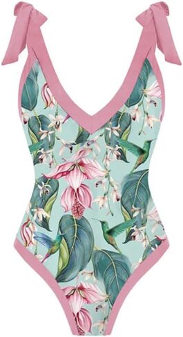 ABOCIW Womens One Piece Swimsuit Vintage Ruffle V Neck Floral Print Bathing Suits Monokini Beachwear in Saudi Arabia