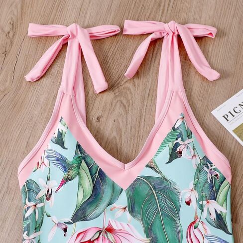 ABOCIW Womens One Piece Swimsuit Vintage Ruffle V Neck Floral Print Bathing Suits Monokini Beachwear in Saudi Arabia