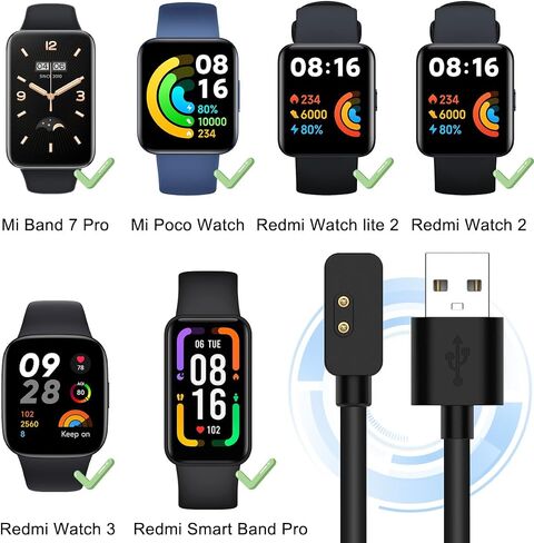 شاحن لـ Xiaomi Mi Band 7 Pro/Poco/لساعة Redmi Watch 2 Lite/لساعة Redmi 3/Watch 2/لـ Redmi Smart Band Pro، كابل قاعدة شحن مغناطيسي محمول بديل، 1 متر + 0.5 متر، قطعتان in Saudi Arabia