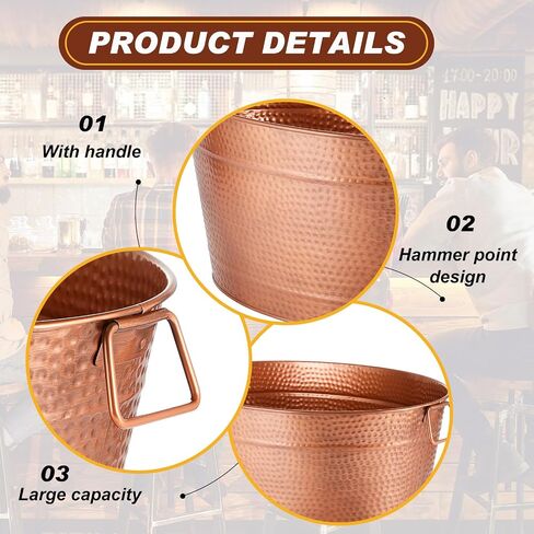 Uiifan 2 Pcs 24 Quart 6 Gallon Hammered Stainless Steel Beverage Tub Heavy Duty Oval Metal Large Ice Bucket for Drinks Bucket Cooler Ice Container for Bar Wedding Parties Anniversary Wine (Bronze) in Saudi Arabia