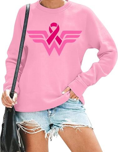 Breast Cancer Awareness Sweatshirt Women Pink Ribbon Long Sleeve Shirt Cancer Fight Tops Casual Pullover in Kuwait
