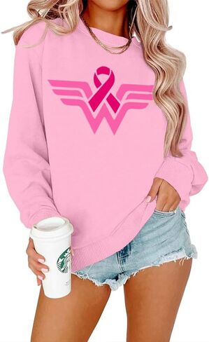 Breast Cancer Awareness Sweatshirt Women Pink Ribbon Long Sleeve Shirt Cancer Fight Tops Casual Pullover in Kuwait