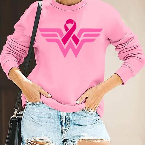 Breast Cancer Awareness Sweatshirt Women Pink Ribbon Long Sleeve Shirt Cancer Fight Tops Casual Pullover in Kuwait
